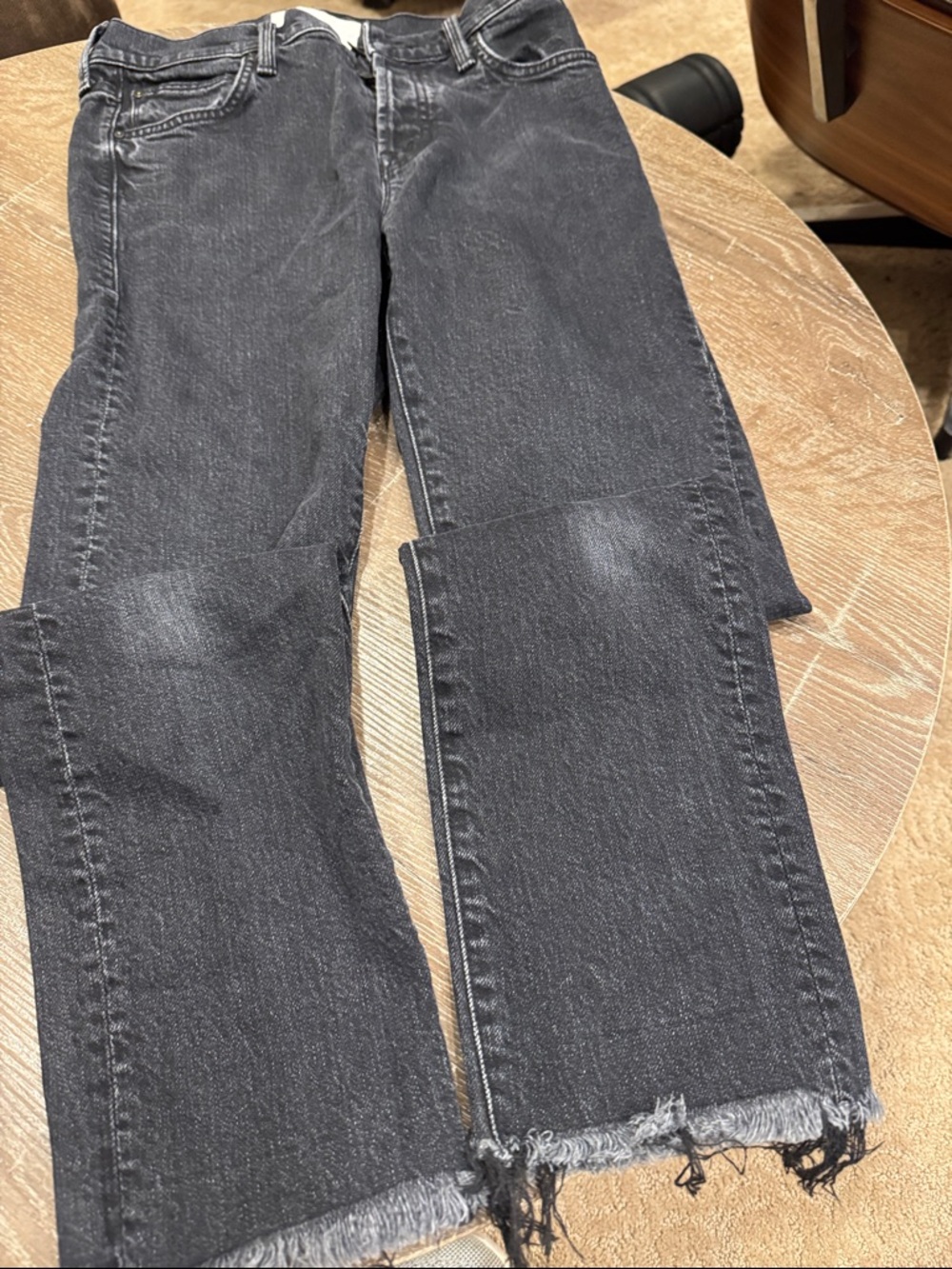 MOTHER Washed Black Wide-Leg Jeans with Frayed Hem